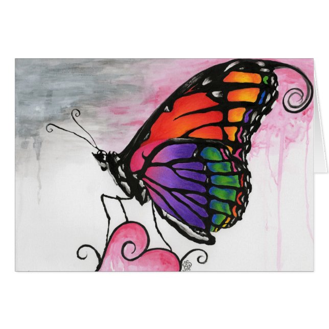 Rainbow Monarch Butterfly Original Fantasy Art Cards (Front Horizontal)