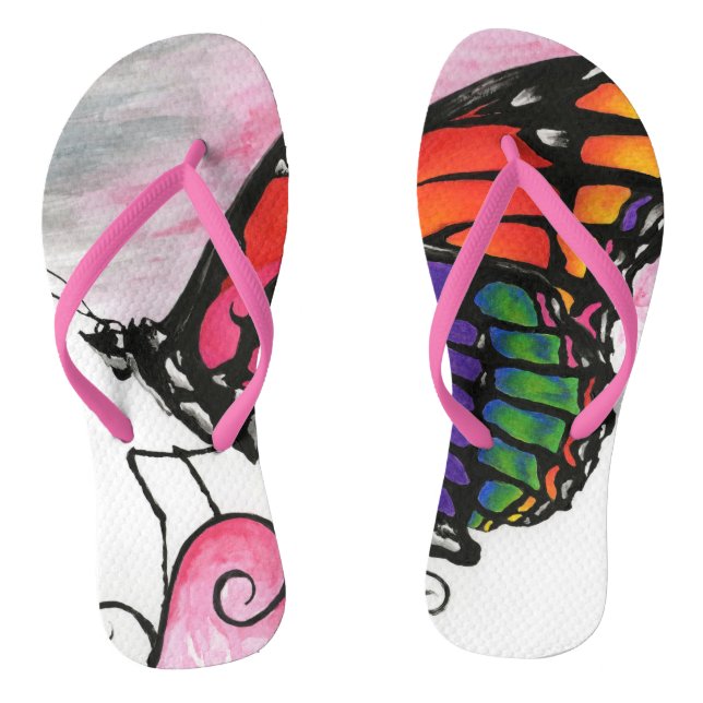 Rainbow Monarch Butterfly Original Fantasy Art Flip Flops (Footbed)