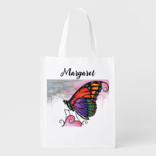Rainbow Monarch Butterfly Original Fantasy Art Grocery Bag