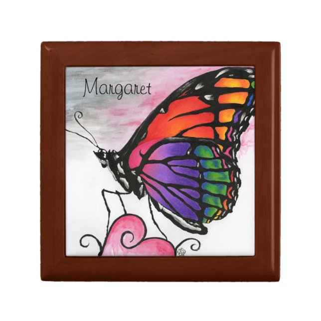 Rainbow Monarch Butterfly Original Fantasy Art Keepsake Box (Front)