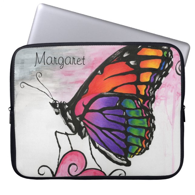 Rainbow Monarch Butterfly Original Fantasy Art Laptop Sleeve (Front)