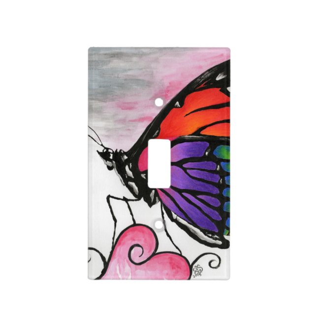 Rainbow Monarch Butterfly Original Fantasy Art Light Switch Cover (Front)