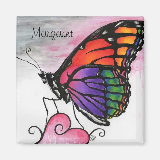 Rainbow Monarch Butterfly Original Fantasy Art Magnet (Front)