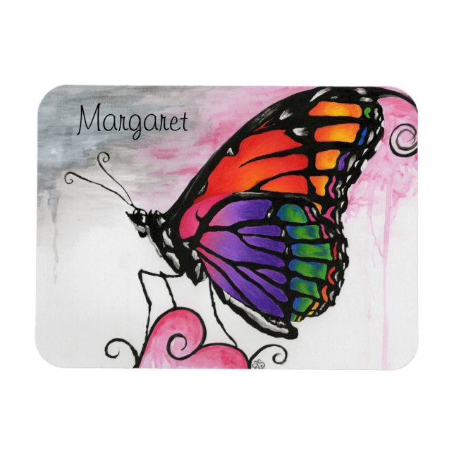 Rainbow Monarch Butterfly Original Fantasy Art Magnet (Horizontal)