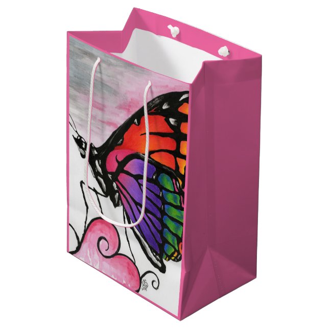 Rainbow Monarch Butterfly Original Fantasy Art Medium Gift Bag (Front Angled)
