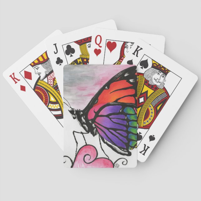 Rainbow Monarch Butterfly Original Fantasy Art Poker Cards (Back)