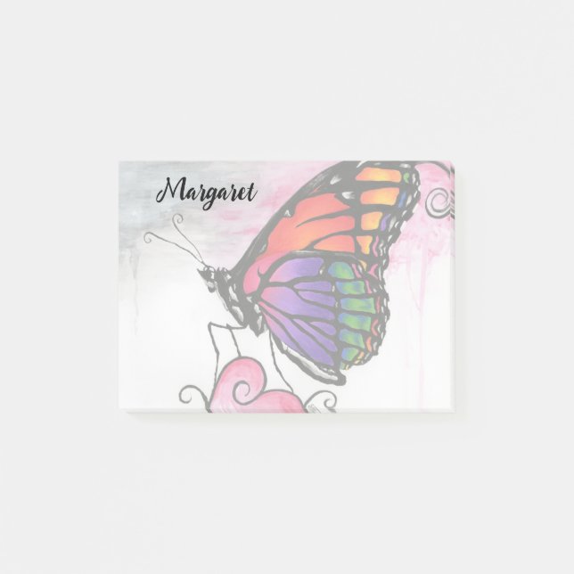 Rainbow Monarch Butterfly Original Fantasy Art Post-it Notes (Front)