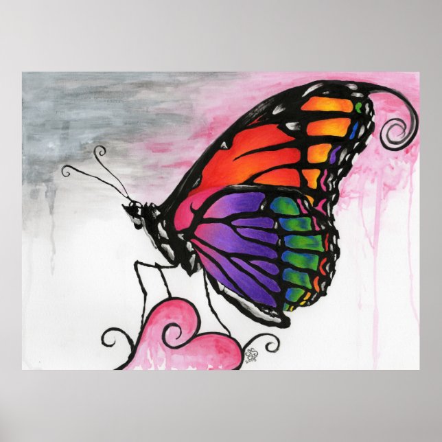 Rainbow Monarch Butterfly Original Fantasy Art Poster (Front)