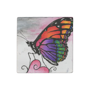 Rainbow Monarch Butterfly Original Fantasy Art Stone Magnet