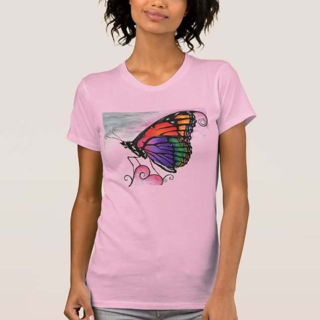 Rainbow Monarch Butterfly Original Fantasy Art T-Shirt (Front)
