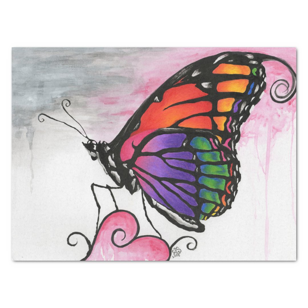 Rainbow Monarch Butterfly Original Fantasy Art Tissue Paper | Zazzle