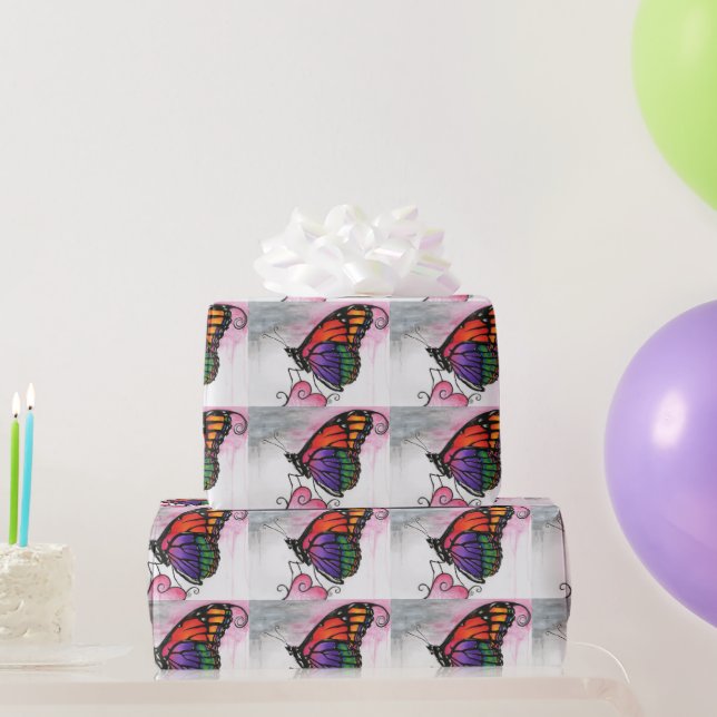 Rainbow Monarch Butterfly Original Fantasy Art Wrapping Paper (Party Gifts)