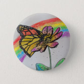 Beautiful Butterfly Paint Rainbow Splash Fun Button