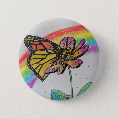 Rainbow Monarch Butterfly Painting Badge Button