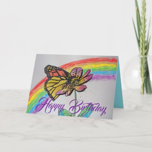 Rainbow Monarch Butterfly Painting Birthday Card