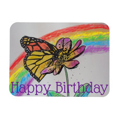 Rainbow Monarch Butterfly Painting Birthday Magnet