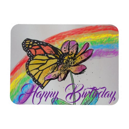 Rainbow Monarch Butterfly Painting Birthday Magnet