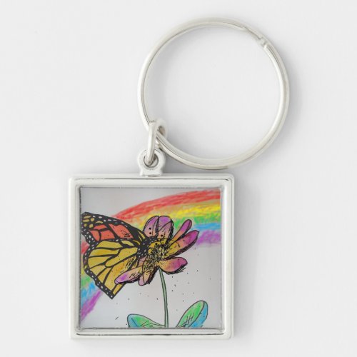 Rainbow Monarch Butterfly Painting Keyring