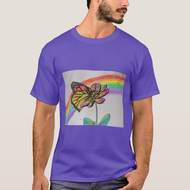 Rainbow Monarch Butterfly Painting Mens T Shirt (Front)