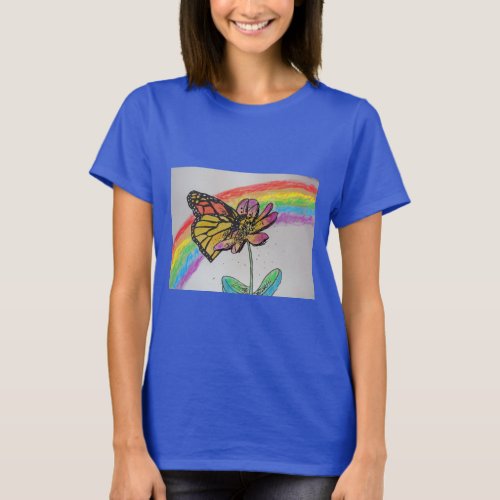 Rainbow Monarch Butterfly Painting Womens T Shirt