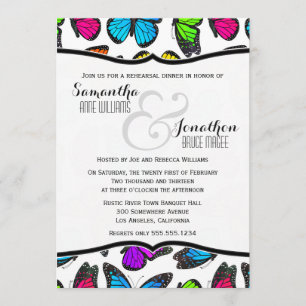 Rainbow Monarch Butterfly Reheasal Dinner Invite