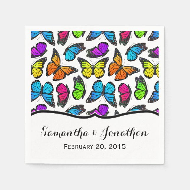 Rainbow Monarch Butterfly Wedding Paper Napkins (Front)