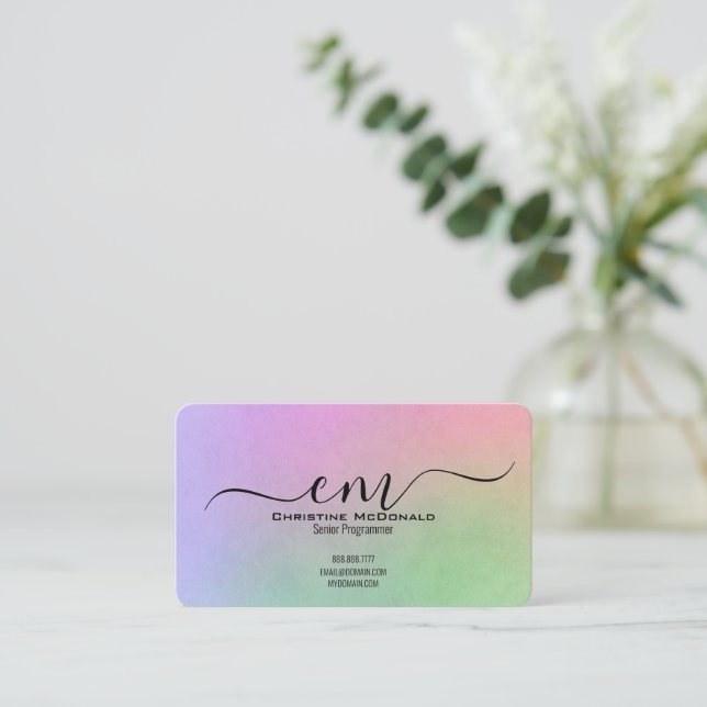 Rainbow Monogram Business Cards – Elegant (Standing Front)