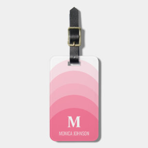 Rainbow Monogram Custom Name Pink Stripe Luggage Tag