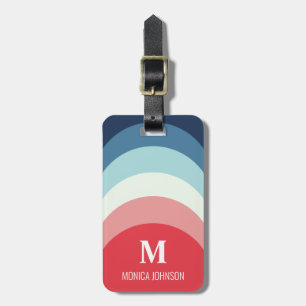 Rainbow Monogram Custom Name Red And Blue Stripe Luggage Tag