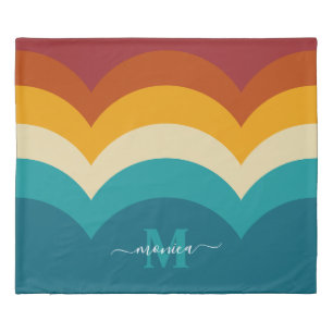 Rainbow Monogram Custom Name Retro Sunset Stripe Duvet Cover