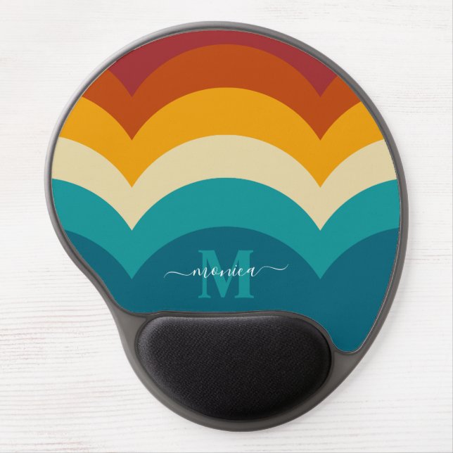 Rainbow Monogram Custom Name Retro Sunset Stripe  Gel Mouse Pad (Front)