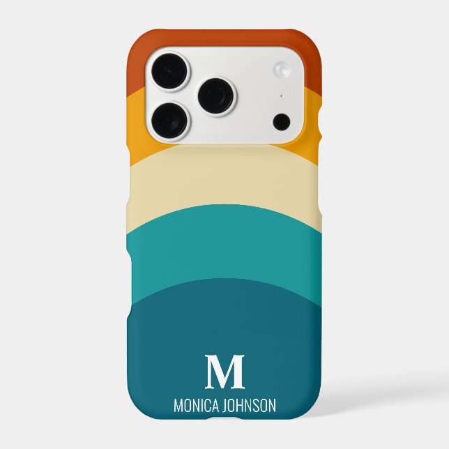 Rainbow Monogram Custom Name Retro Sunset Stripe Iphone Case (Back)