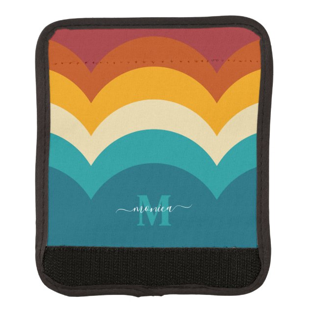 Rainbow Monogram Custom Name Retro Sunset Stripe  Luggage Handle Wrap (Front)
