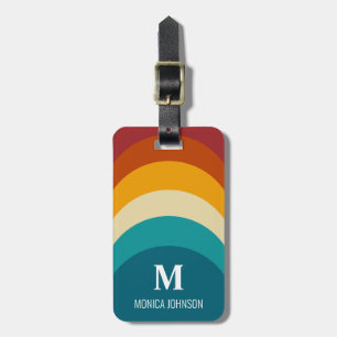 Rainbow Monogram Custom Name Retro Sunset Stripe Luggage Tag