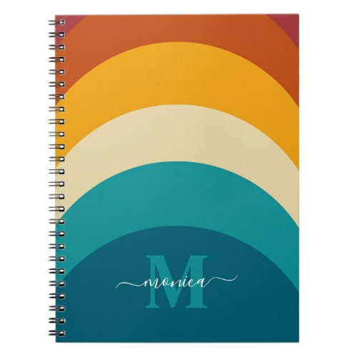 Rainbow Monogram Custom Name Retro Sunset Stripe  Notebook