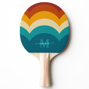 Rainbow Monogram Custom Name Retro Sunset Stripe  Ping Pong Paddle