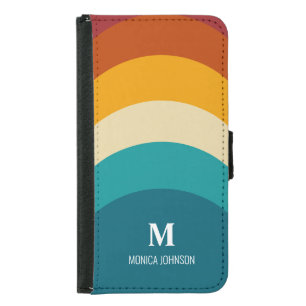 Rainbow Monogram Custom Name Retro Sunset Stripe Samsung Galaxy S5 Wallet Case