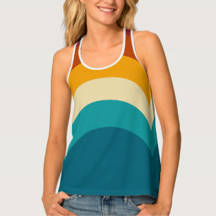 Rainbow Monogram Custom Name Retro Sunset Stripe  Tank Top