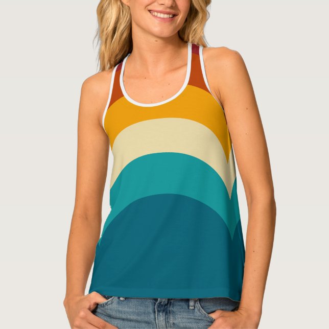Rainbow Monogram Custom Name Retro Sunset Stripe  Tank Top (Front)