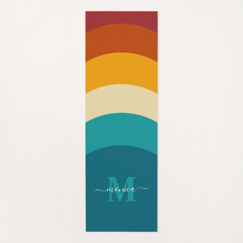 Rainbow Monogram Custom Name Retro Sunset Stripe  Yoga Mat