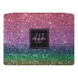 Rainbow Monogram Glitter Cool Girly Trendy Chic iPad Pro Cover