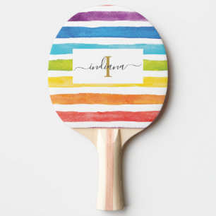 Rainbow Monogram Name Script Custom Ping Pong Paddle