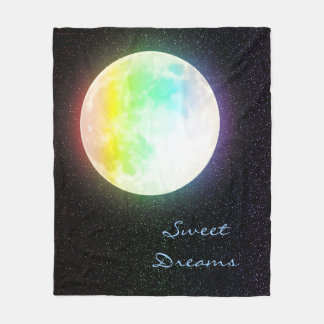 Rainbow Moon and Starry Night Sky Fleece Blanket