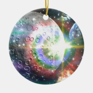 rainbow moon ceramic ornament