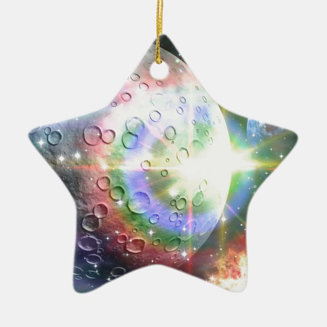 rainbow moon ceramic ornament (Front)