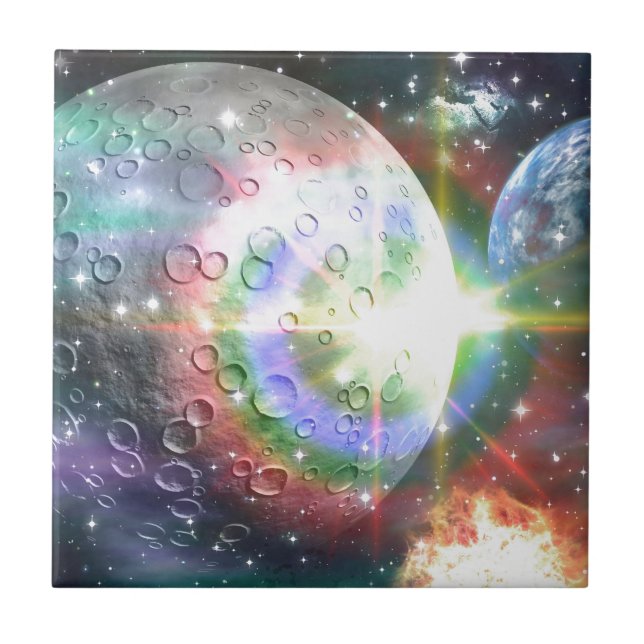 rainbow moon ceramic tile (Front)