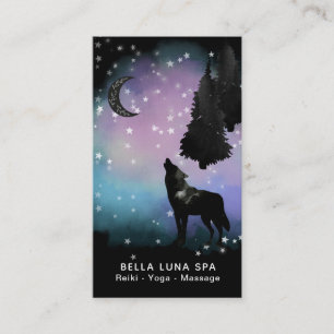 *~* Rainbow Moon Howling Wolf Pine Trees Cosmic Business Card