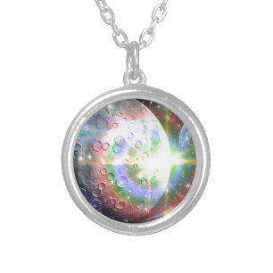 rainbow moon silver plated necklace