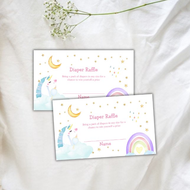 Rainbow Moon Unicorn Diaper Raffle Baby Shower Enclosure Card (Rainbow Moon Unicorn Diaper Raffle Baby Shower Enclosure Card)