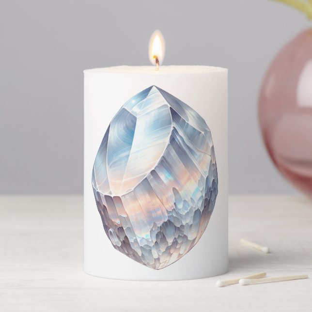 Rainbow Moonstone Moon Crystal Spell Magic  Pillar Candle (In Situ)
